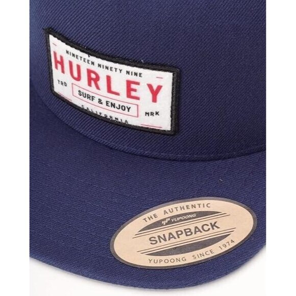 Hurley Men's Hat Bixby Snap Back Flat Brim Baseball Cap Yupoong Classic Navy - Picture 10 of 11